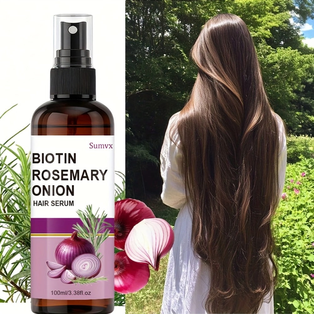 Biotin Rosemary & Onion Oil Hair Growth Serum Spray 100ml – Leave-In Treatment for Damaged Brittle Hair, Reduces Breakage & F