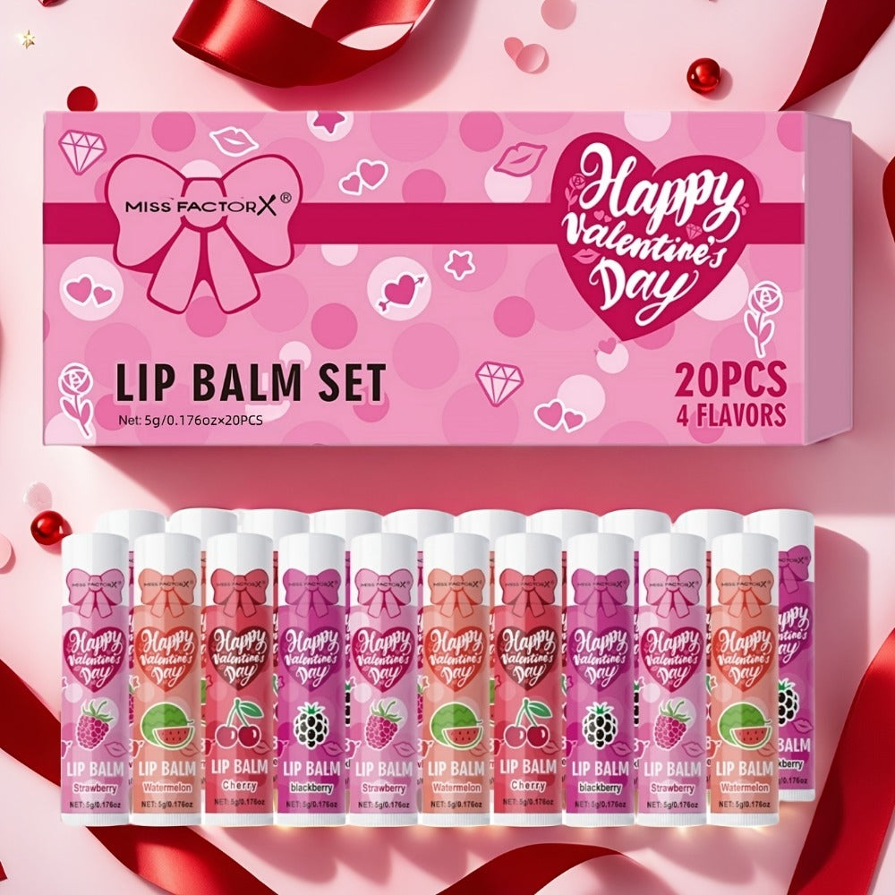 Glossy Tinted Lip Balm Set 20 PCS Gift Box – Moisturizing Long-Lasting Hydration Replenishing Lip Care for Dry Sensitive Lips