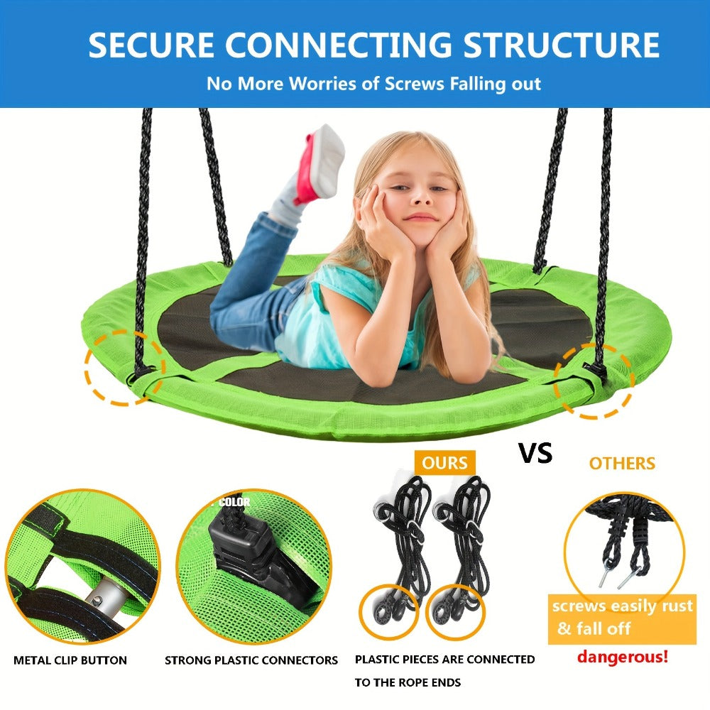 43 Inch Saucer Swing for Kids Outdoor, 360° Spinning Nest Swing with Swivel, Adjustable Ropes & Hanging Straps for Tree or Sw