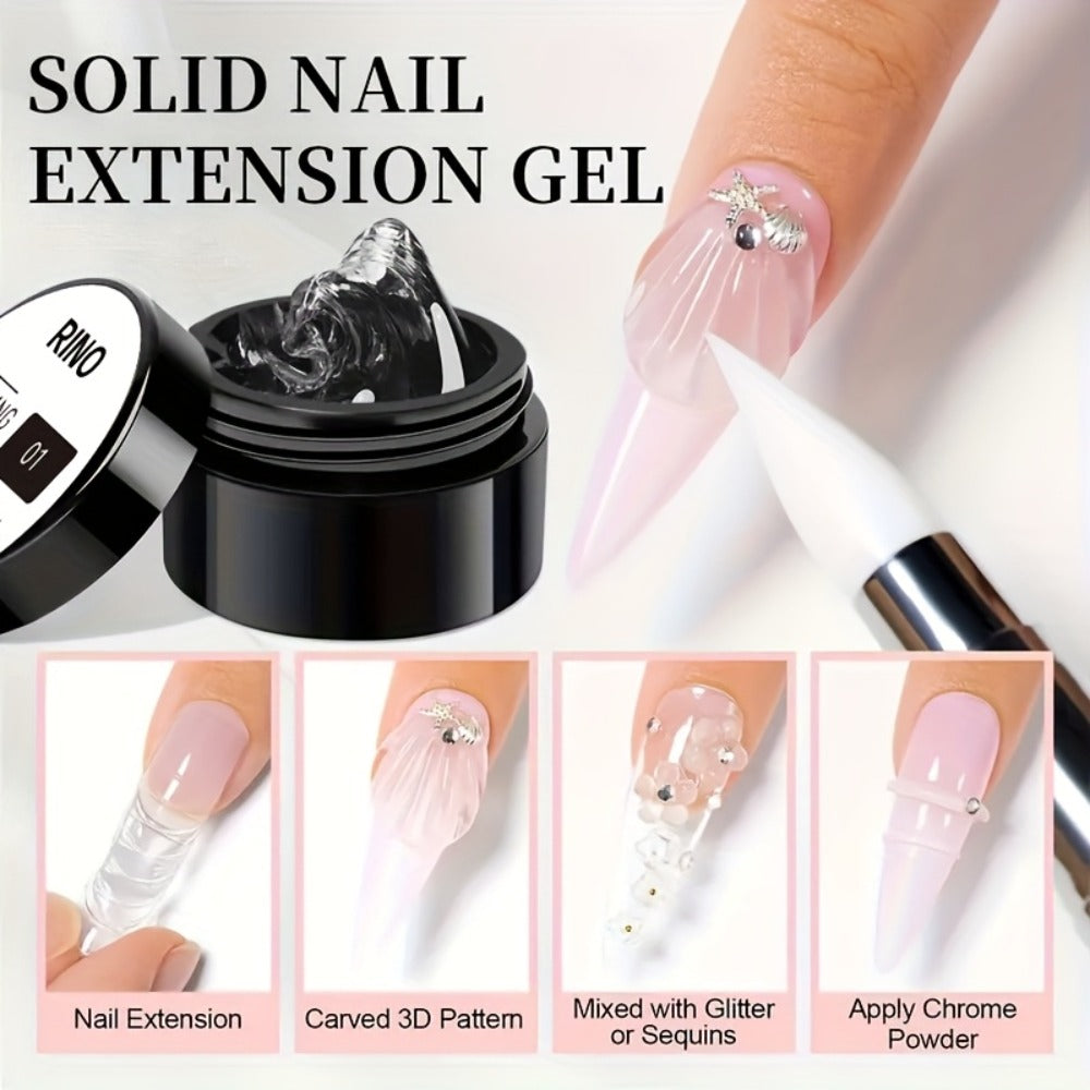 RINO 3D Nail Sculpture Kit 5pcs – Solid Builder Gel with Rhinestone Gel Molding Gel Flower Molds & Sculpting Brush — image 2