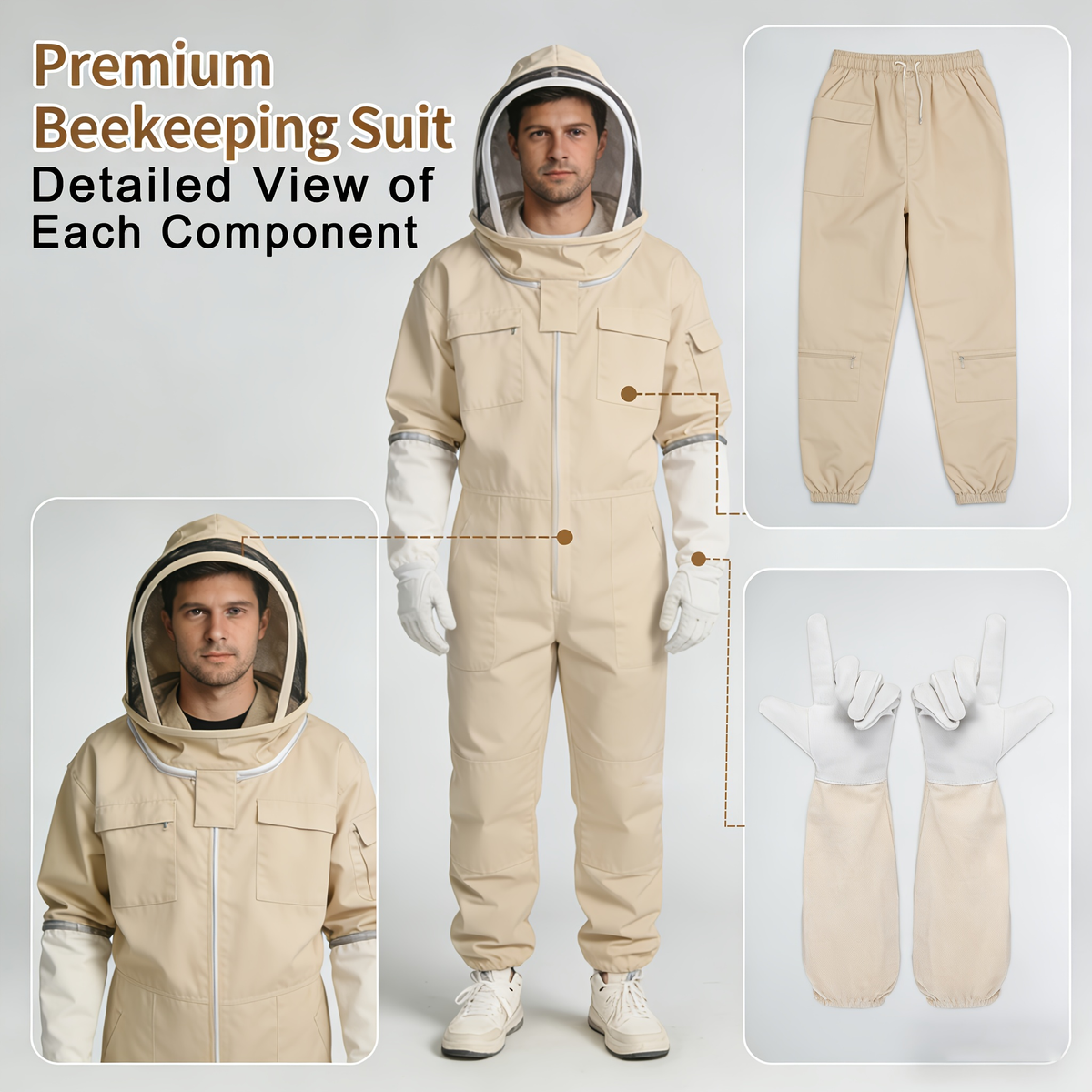 Full Body Bee Suit 3-Layer Breathable Veil Hood Gloves Filter Screen for Garden, Patio and Yard Use — image 6