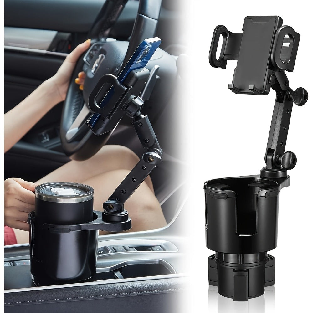 2-in-1 Car Phone Holder & Cup Holder Extender – Swivel Rotating Mount with Shock-Absorbing Trim, Universal for Cars, SUVs & T