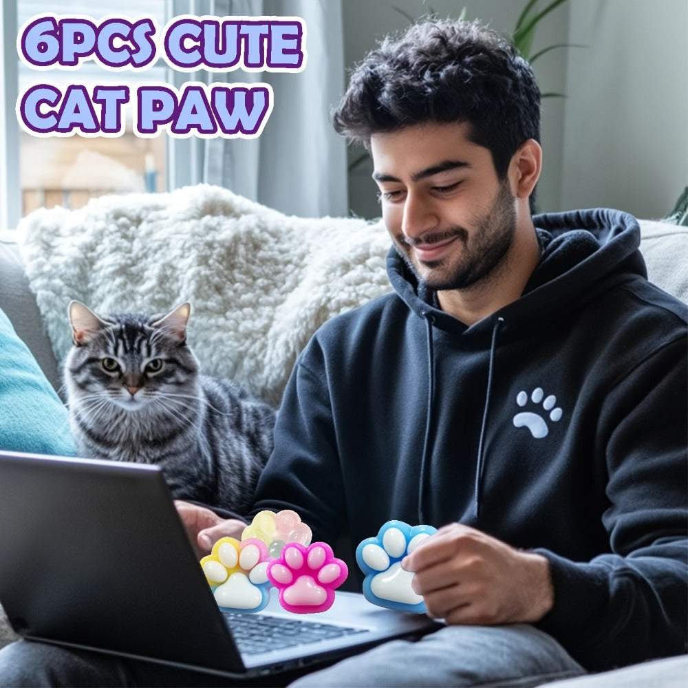 Six-Piece Cat Paw Squishy Toy Set, Approximately 2.95 Inches Each with Soft Sticky Handheld Texture — image 10