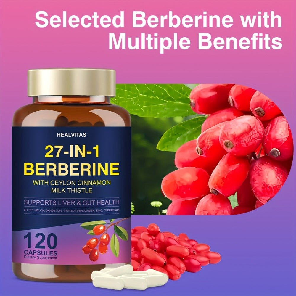 Herbal Supplements with HEALVITAS Label, 27-in-1 Berberine Formula Capsules, 120 or 360 Count — image 3
