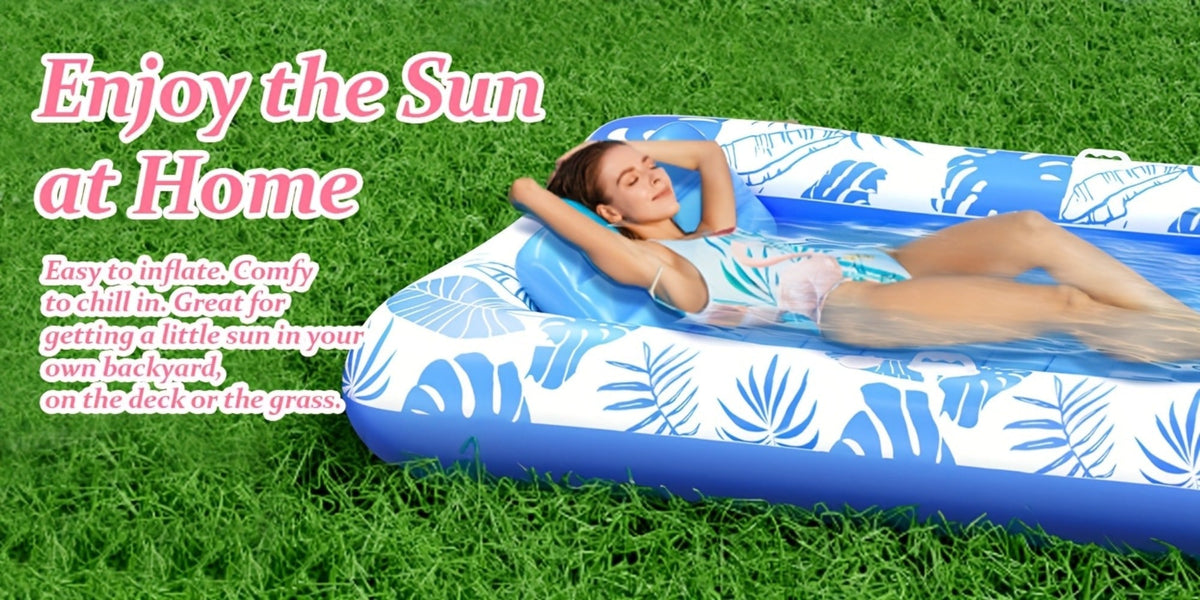 Blue-and-White Inflatable Pool Mattress with Removable Headrest, Cup Holder and 83.5 x 52.4-Inch Base — image 11