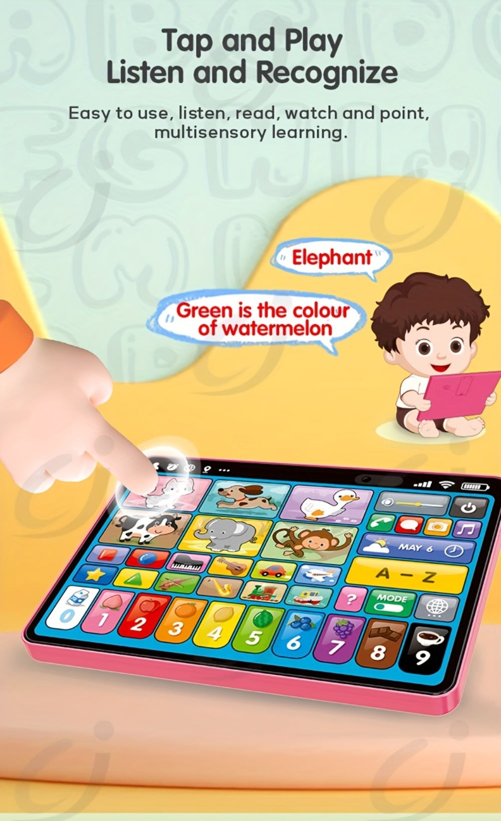 Trilingual Toddler Learning Tablet Toy, 39 Buttons 4 Play Modes Alphabet Numbers Colors Animals Music — image 13