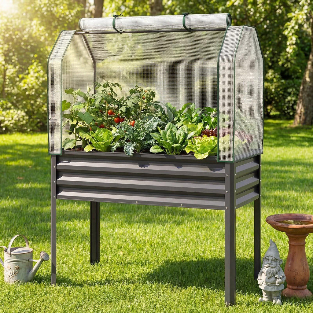 Elevated Raised Garden Bed with Greenhouse Cover 3-in-1, 44"x22"x60" Electroplated Metal Planter Box with Legs — image 4