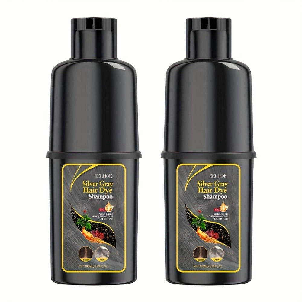 Hair Color Shampoo, EELHOE Silver Gray Two-Bottle Set with 3.38oz in Each Labeled Pump Bottle — image 2