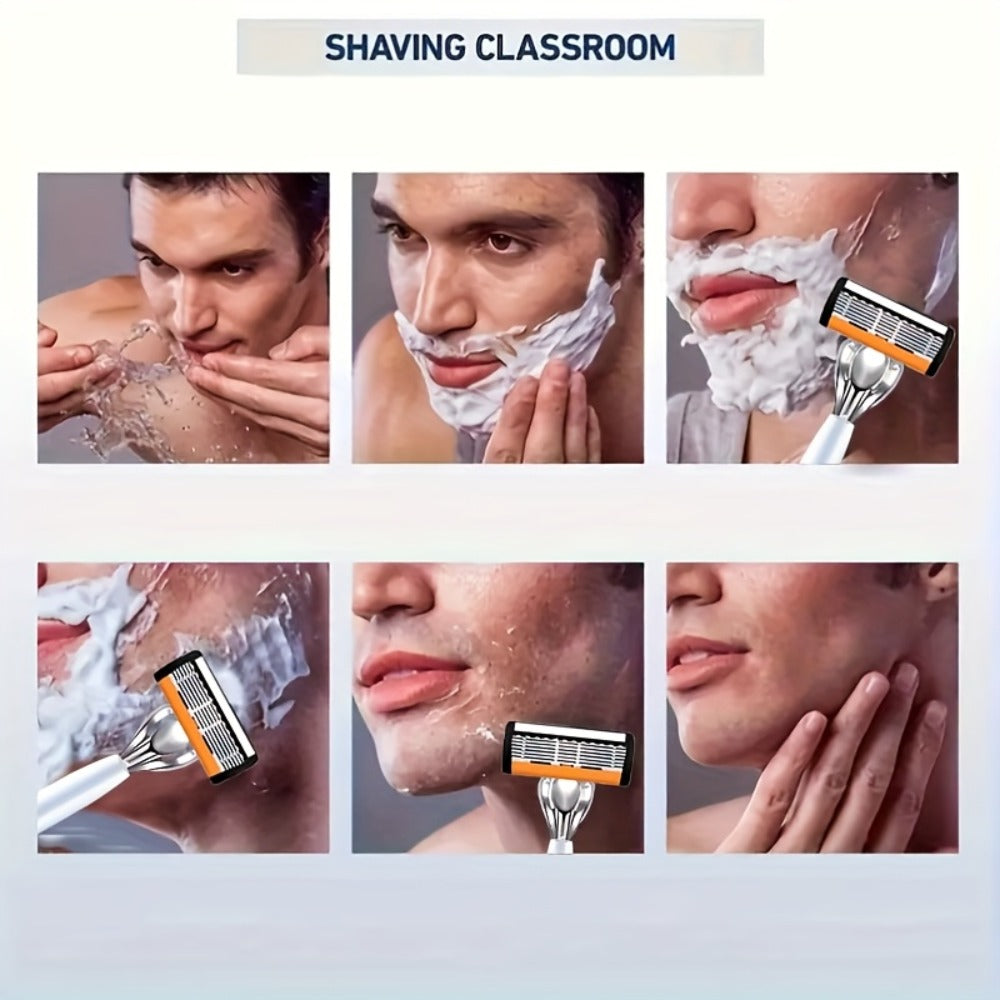 Beard Razor for Men 6-Layer Stainless Steel Blades Premium Metal Handle 36 Replaceable Blades – Mustache Grooming Shaver Ultr