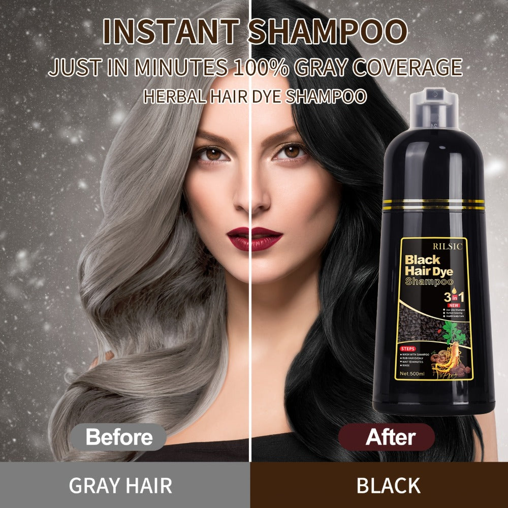 Hair Color Shampoo, RILSIC 3-in-1 Two-Pack of 500ml Pump Bottles with Black or Dark Brown Selection — image 4