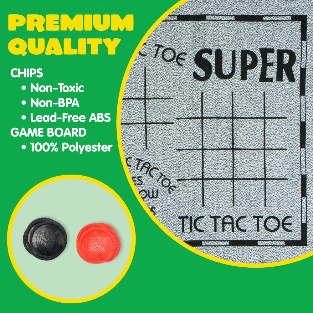 Giant Checkers Game 3-in-1 Set with Tic Tac Toe Reversible Mat 24 Oversized Pieces – Indoor Outdoor Family Board Game for Kid