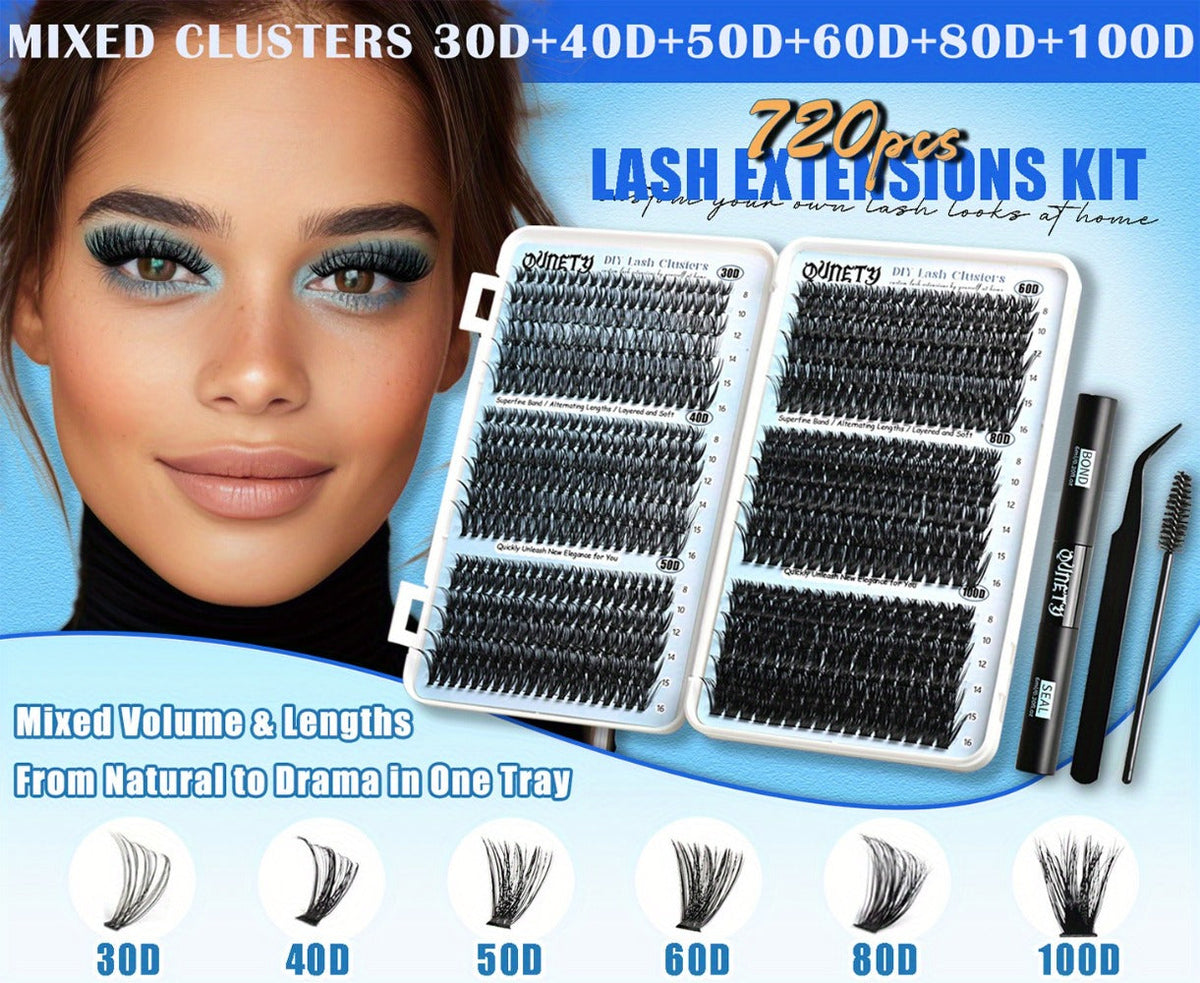 Complete 720-Piece Handmade Cluster Lash Kit with Glue & Tweezers, 30D to 100D, 6 Styles & Lengths — image 11