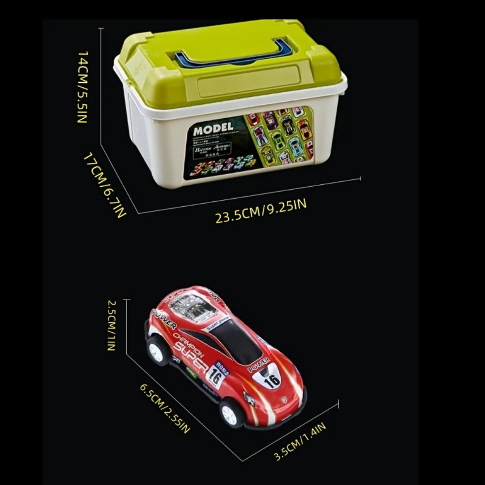 56 Pcs Mini Die-Cast Metal Car Set with 2 Stunt Cars, Play Mat & Storage Box - Friction Pull Back Toy Cars for Kids Boys Girl