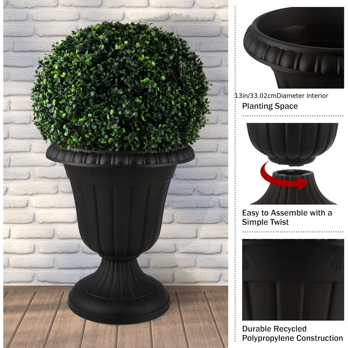 Plastic Urn Planters 2 Pack Outdoor Indoor Flower Pots with Pedestal Front Porch Decor Garden Patio Wedding Party Home Decor 