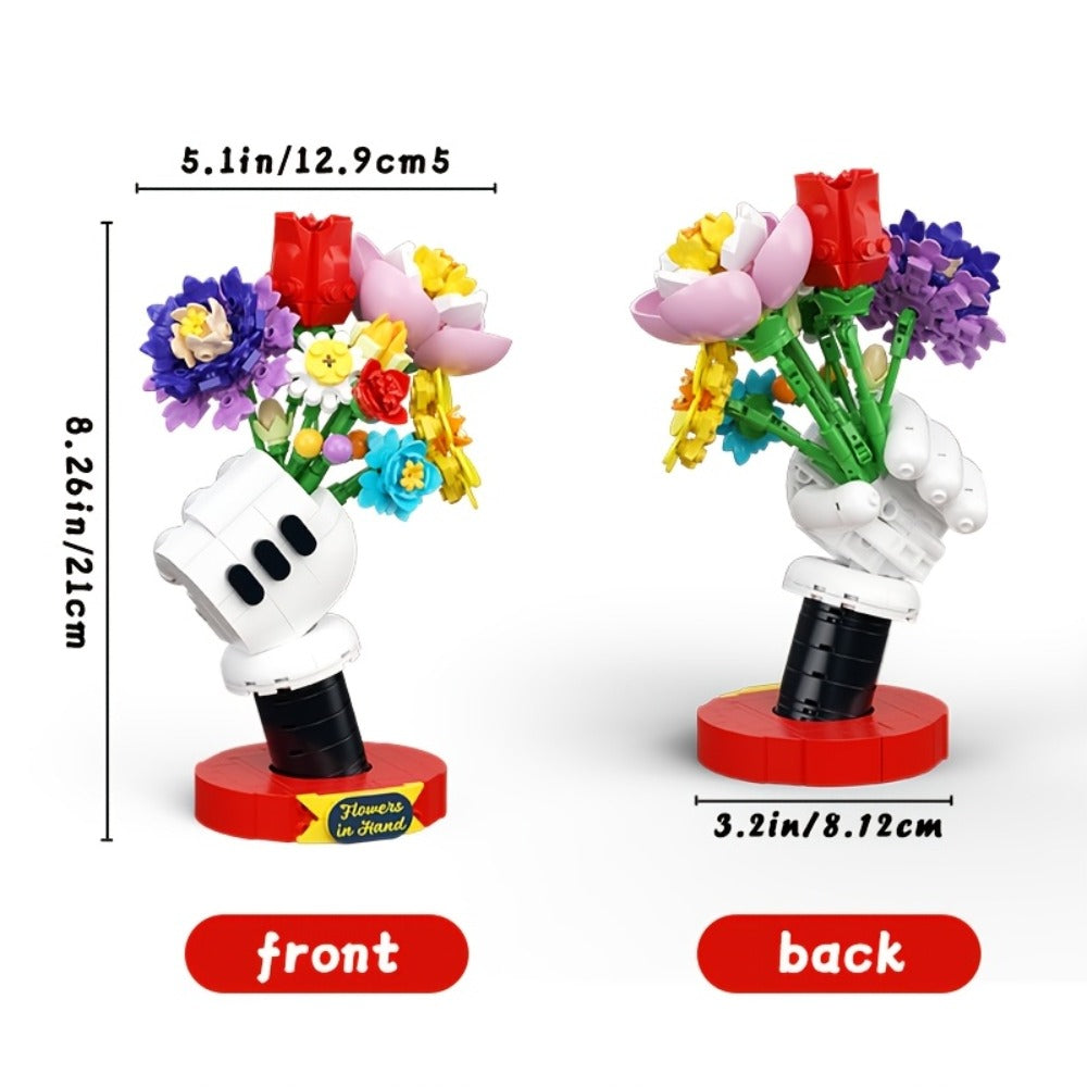 DIY Flower Bouquet Building Blocks Set with Display Stand – Multicolor Brick Flower Maker Home Decor Never Wilts Mother's Day