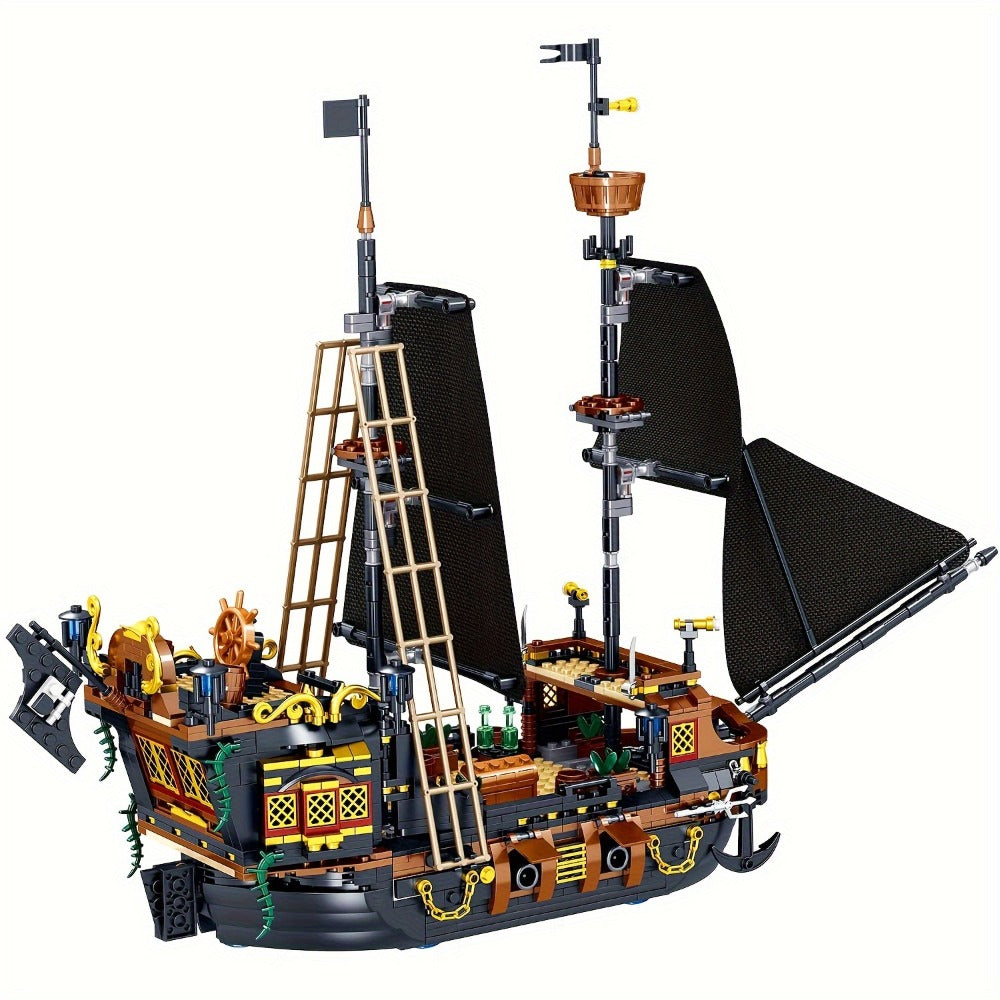 1282-Piece Pirate Ship Building Block Model with Black Sails, MY051 Checkout Code and Pictured 30.48 cm Length — image 3