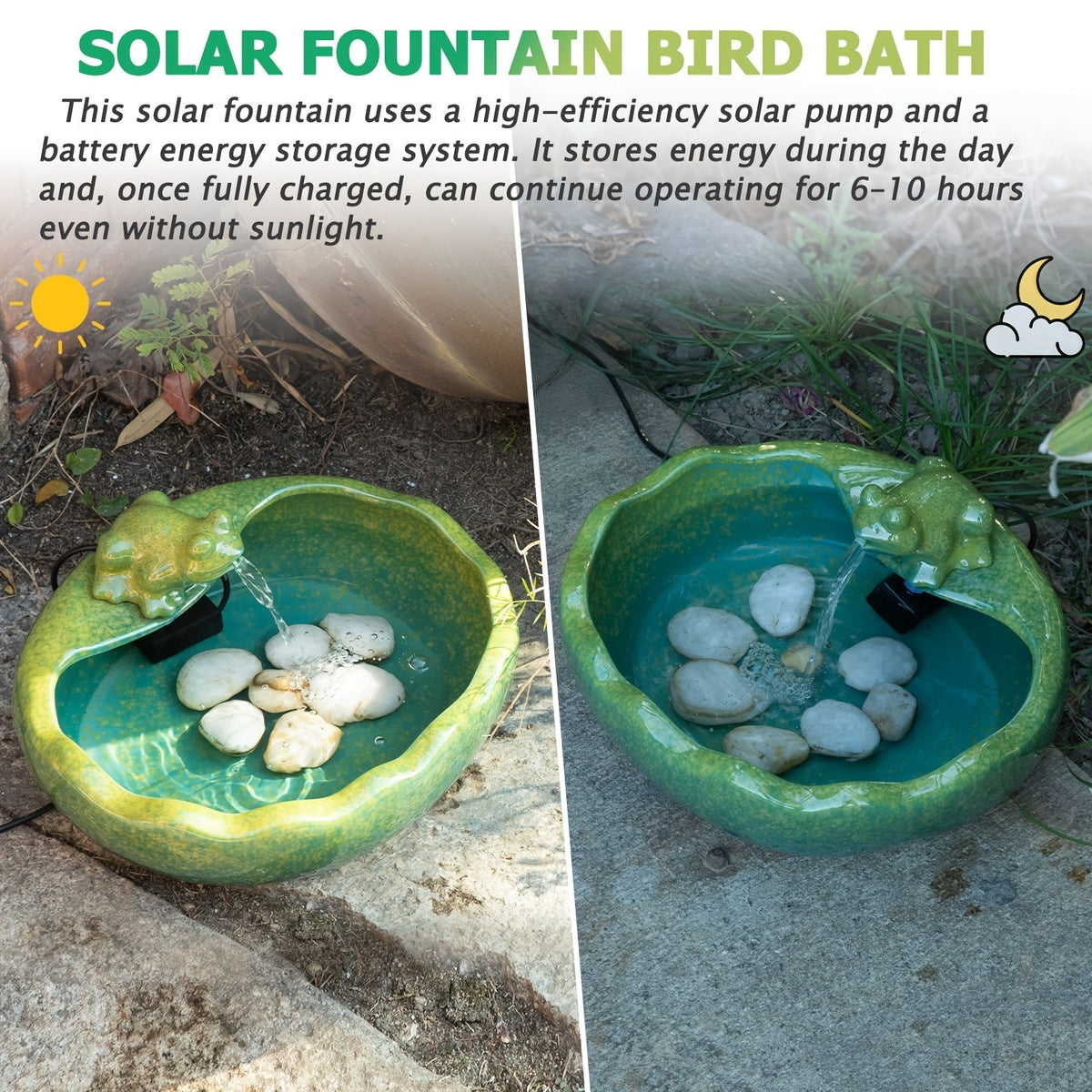 Ceramic Solar Fountain with Battery Backup for Garden, Pathway and Patio Lighting, with the Listed Configuration — image 3