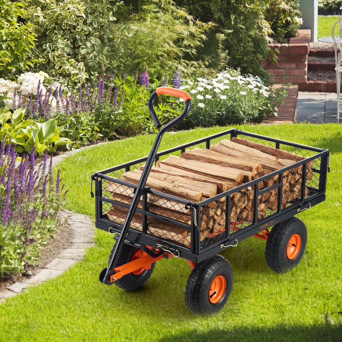 Garden Dump Cart Convertible Flatbed Utility Wheelbarrow with 2-in-1 Handle, Removable Side Panels — image 25