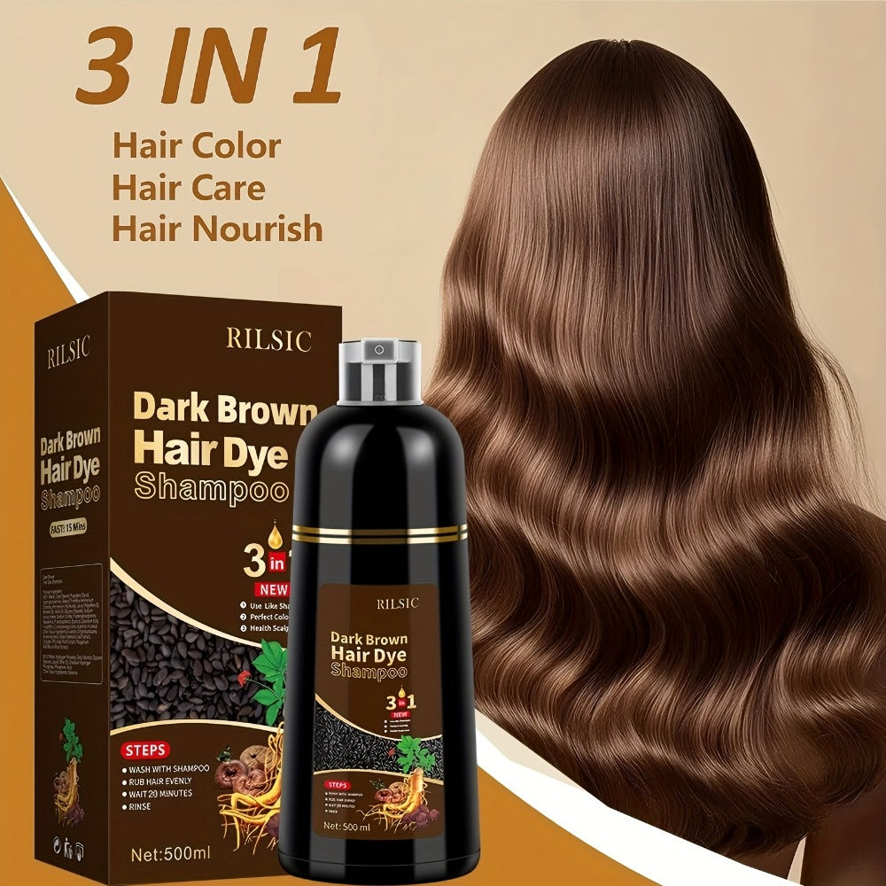 Herbal Hair Dye Shampoo 3-in-1 with Plant Squalene 2pcs 16.91oz, Instant Gray Hair Coverage, Natural Color in Minutes — image