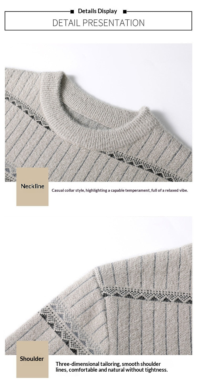 Mens Knitted Fleece-lined Thick Crew-neck Faux Mink Sweater