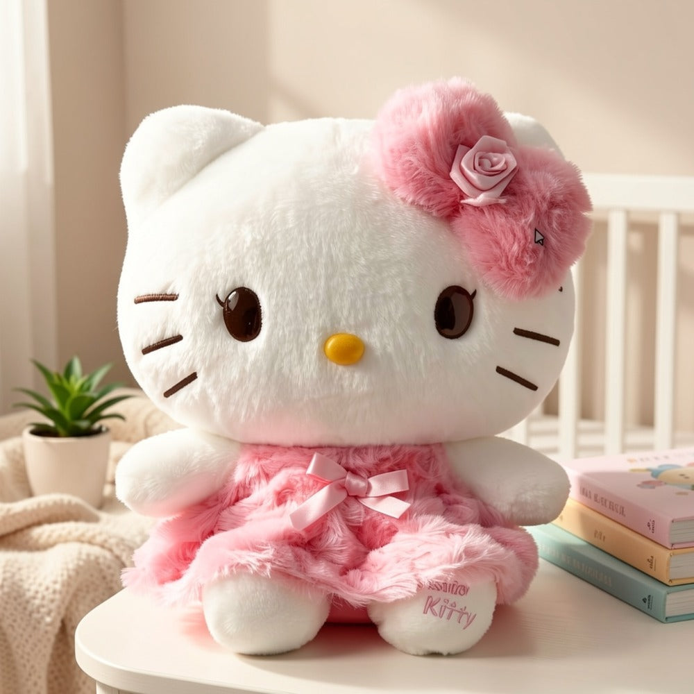 Plush Toy Bow-Wearing Cat Doll in 10-Inch Pink Rose Dress with Soft Fabric and One-Piece Option — image 7