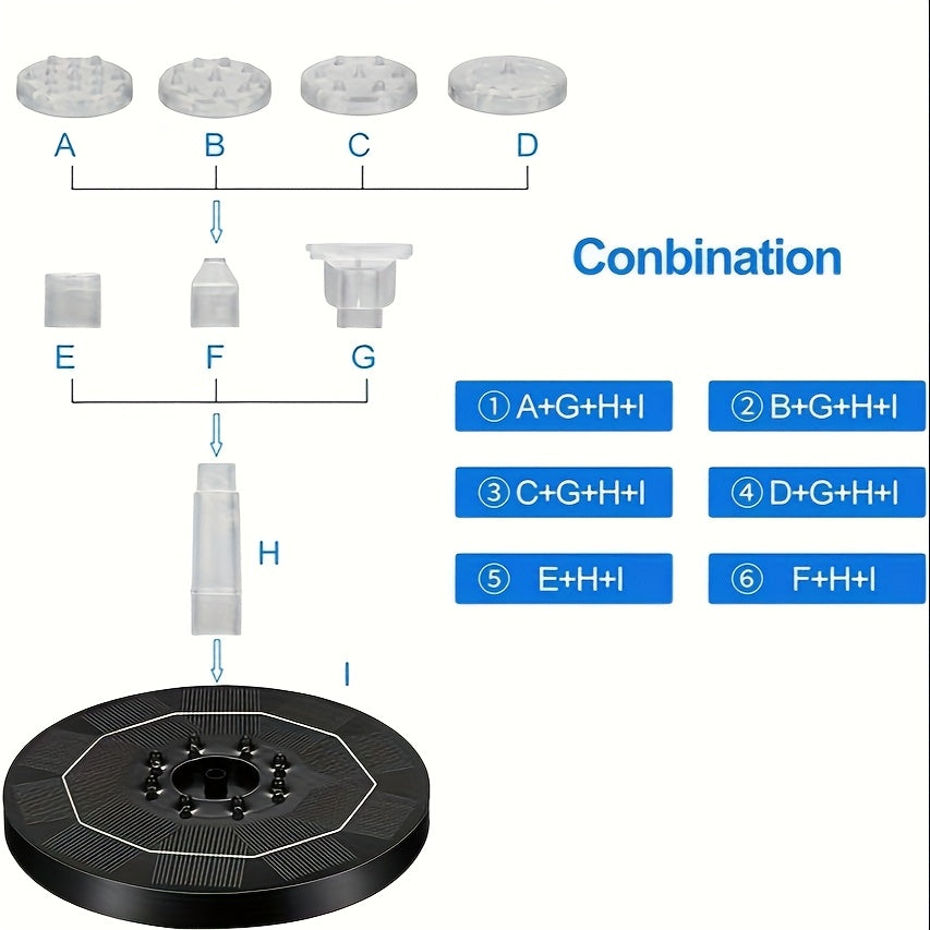 LED Solar Fountain Pump with 3W 16 cm Disc, 1500mAh Battery and Six Pictured Spray Combinations — image 2