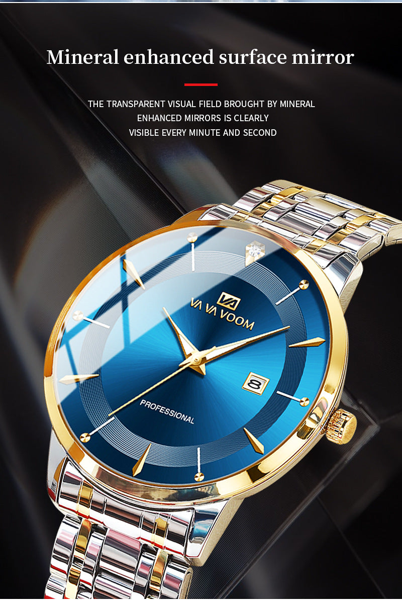 Men's Business Waterproof Stainless Steel Calendar Watch