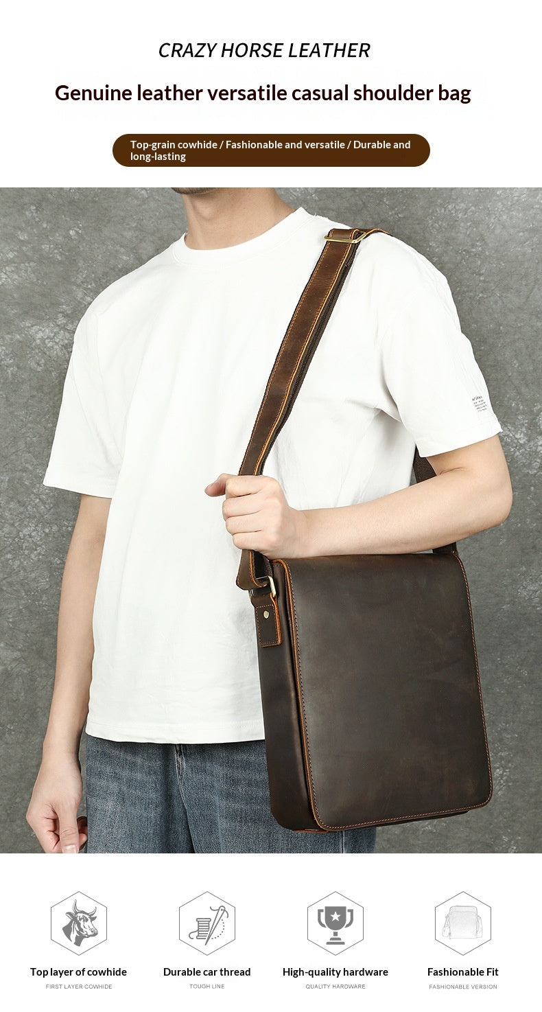 Men's Premium Leather Crossbody Bag, Sophisticated And Casual Single-shoulder Design