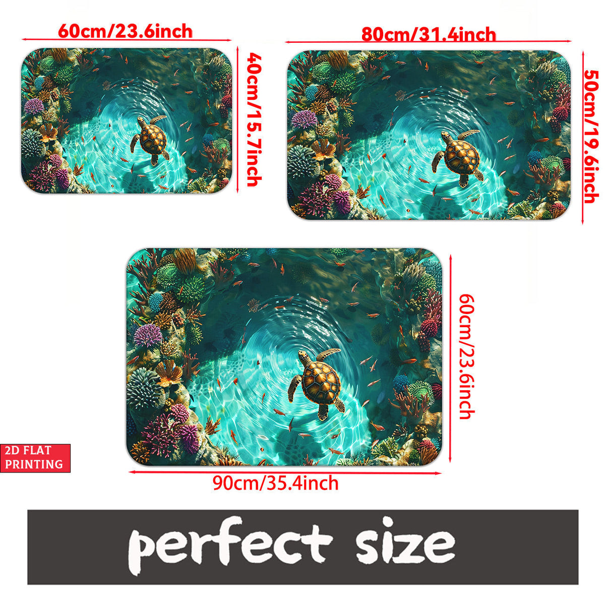Sea Turtle Illusion Floor Mat with Tropical Reef Print in 15.75 x 23.62 or 19.68 x 31.49-Inch Sizes — image 4