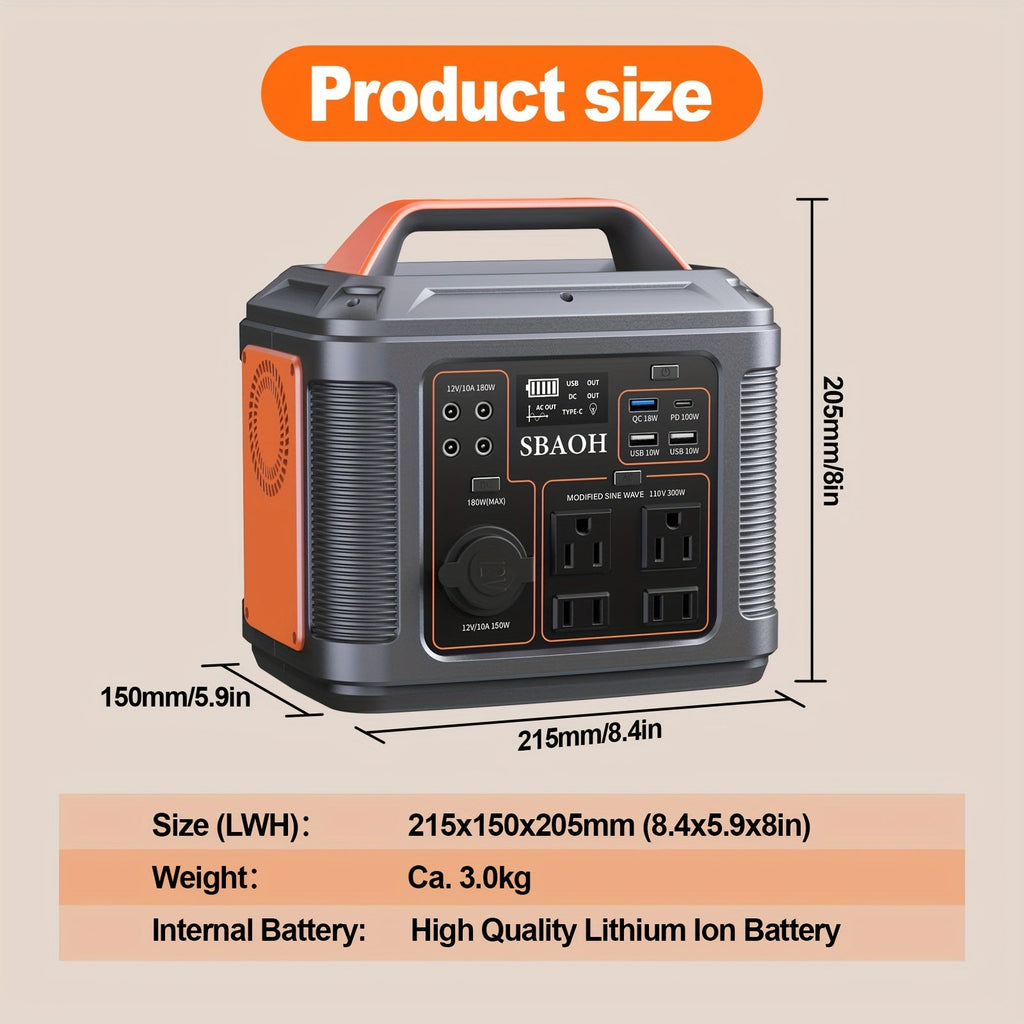 Portable Power Station 300W 296Wh – 13 Outputs, AC/USB-C PD100W/QC3.0/DC, LED Flashlight, for Camping, Road Trips — image 2