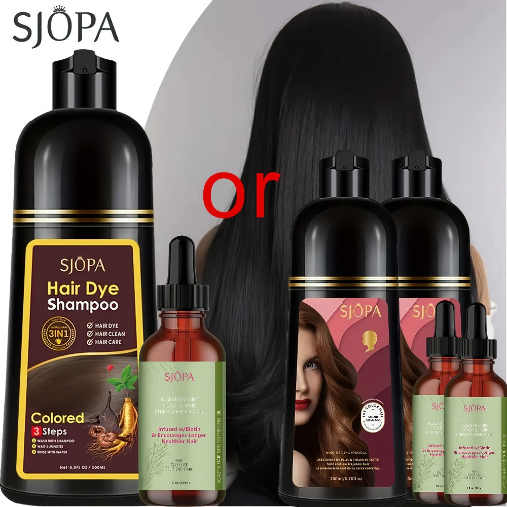 Hair Dye Shampoo, SJOPA 500ml Bottle and Rosemary Hair Oil Set with Seven Color Options for At-Home Color Selection — image 3
