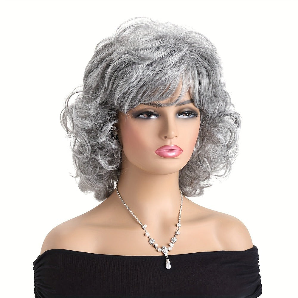 Synthetic Wig 14-Inch Short Curls with Slanted Bangs and Rose Net Cap in Three Colors for Daily Styling — image 12