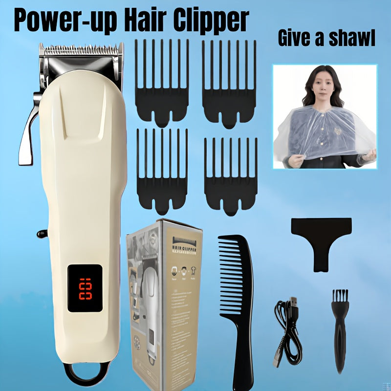 Hair Clipper Kit with Scissors for Home & Salon – Professional Stainless Steel Blade, Digital Display, USB Rechargeable Hair 
