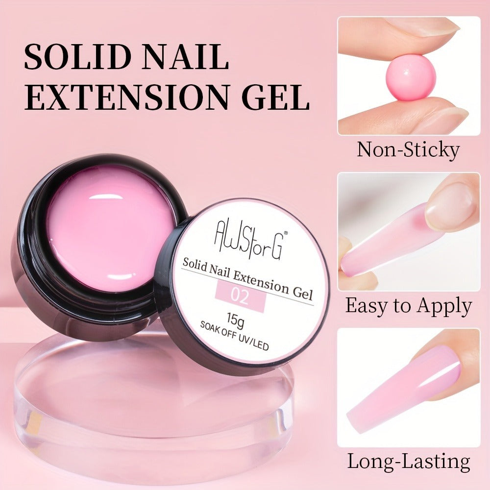 Builder Gel Nail Extension Starter Kit 5pcs Clear Nude Solid – Hard Gel Sculpting Set with Flower Molds & Sculpting Brush for