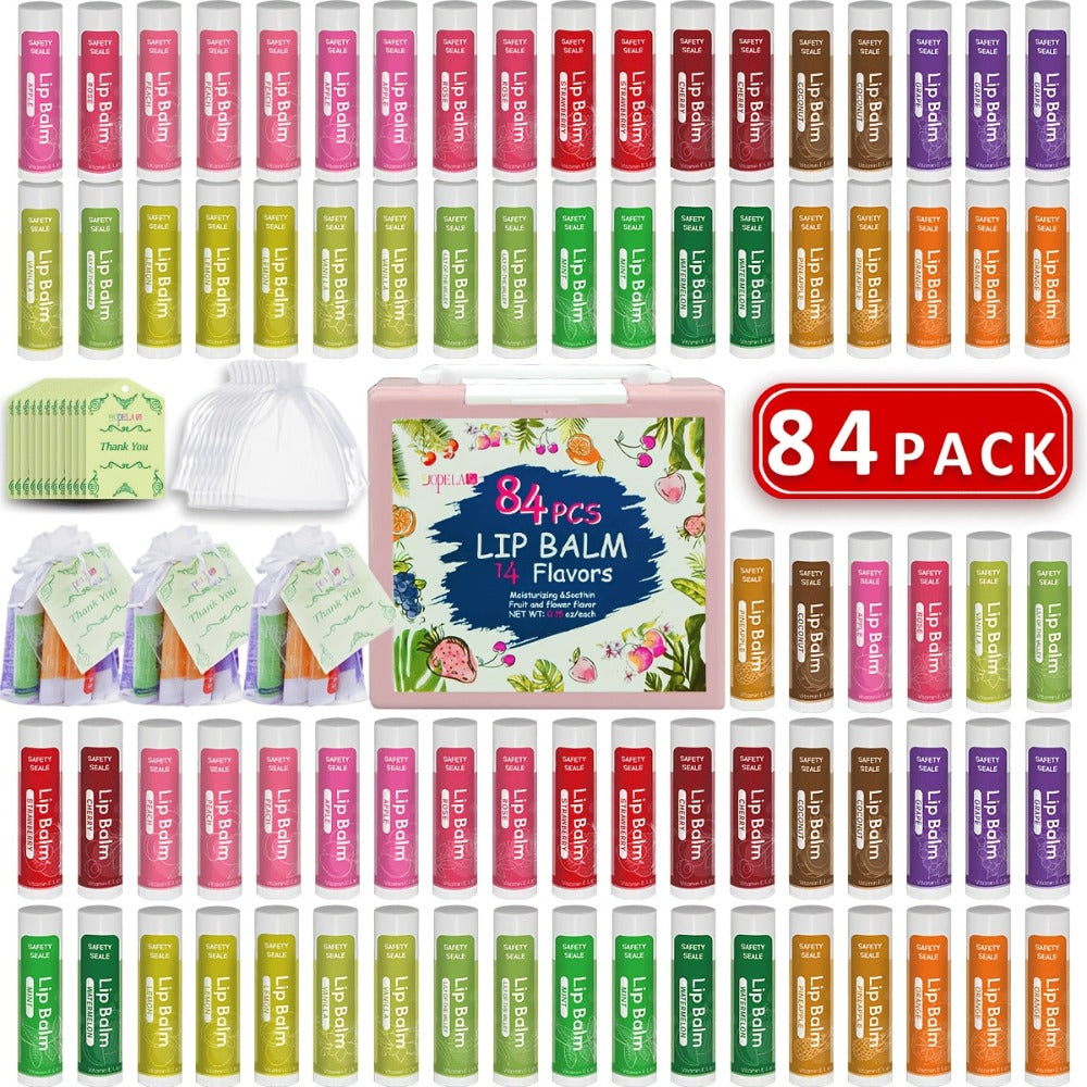Lip Balm 84-Piece Bulk Set with 14 Flavors, 4.2g Twist-Up Tubes and Color-Coded Box Packaging — image 1