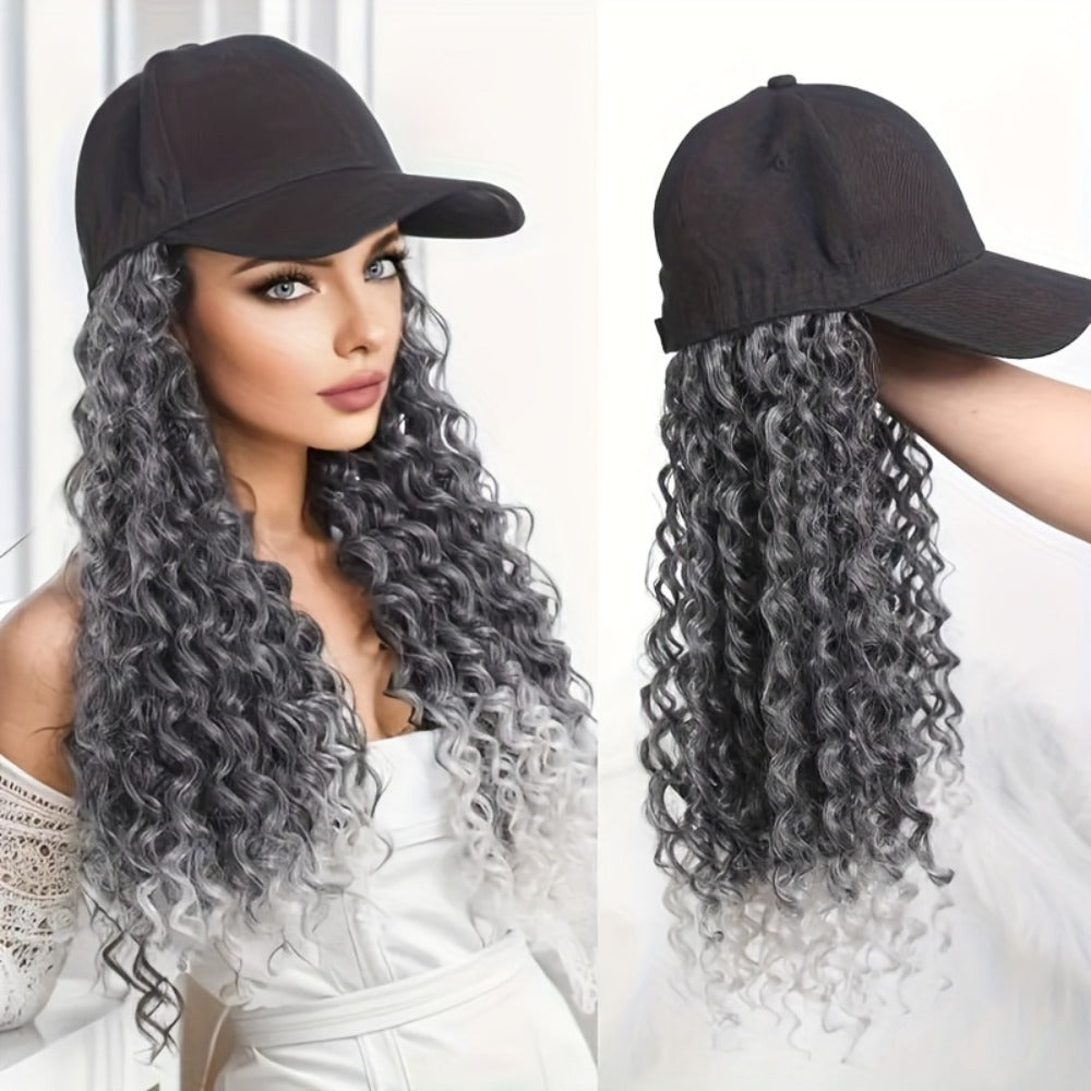 Afro Kinky Curly Baseball Cap Wig for Women 18 Inch Hat and Wig Combo Adjustable Elastic Net Long Synthetic Curly Hair Multi-