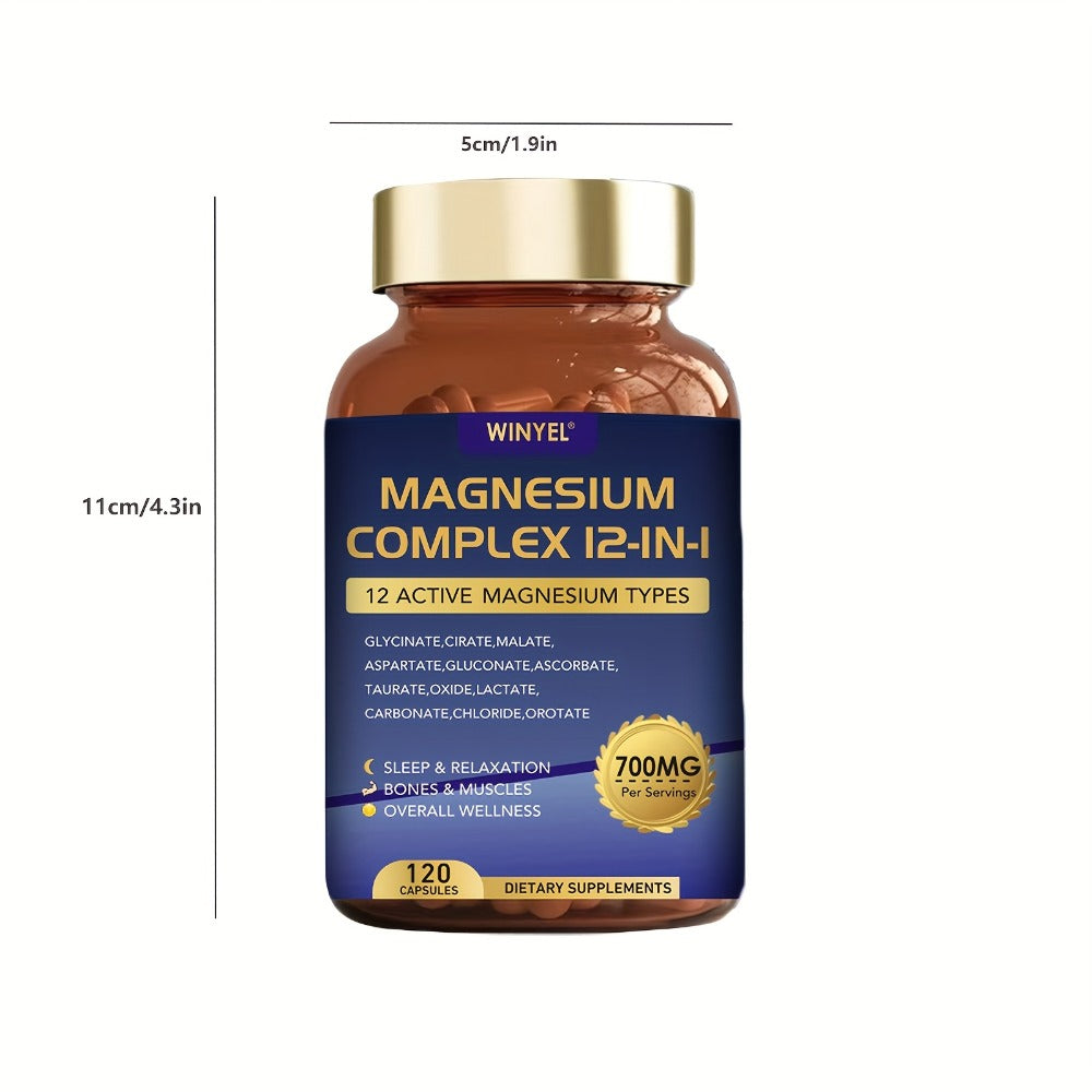 Magnesium Complex 700mg 12-in-1 120 Capsules with Glycinate, Citrate, Malate & Taurine for Sleep — image 9