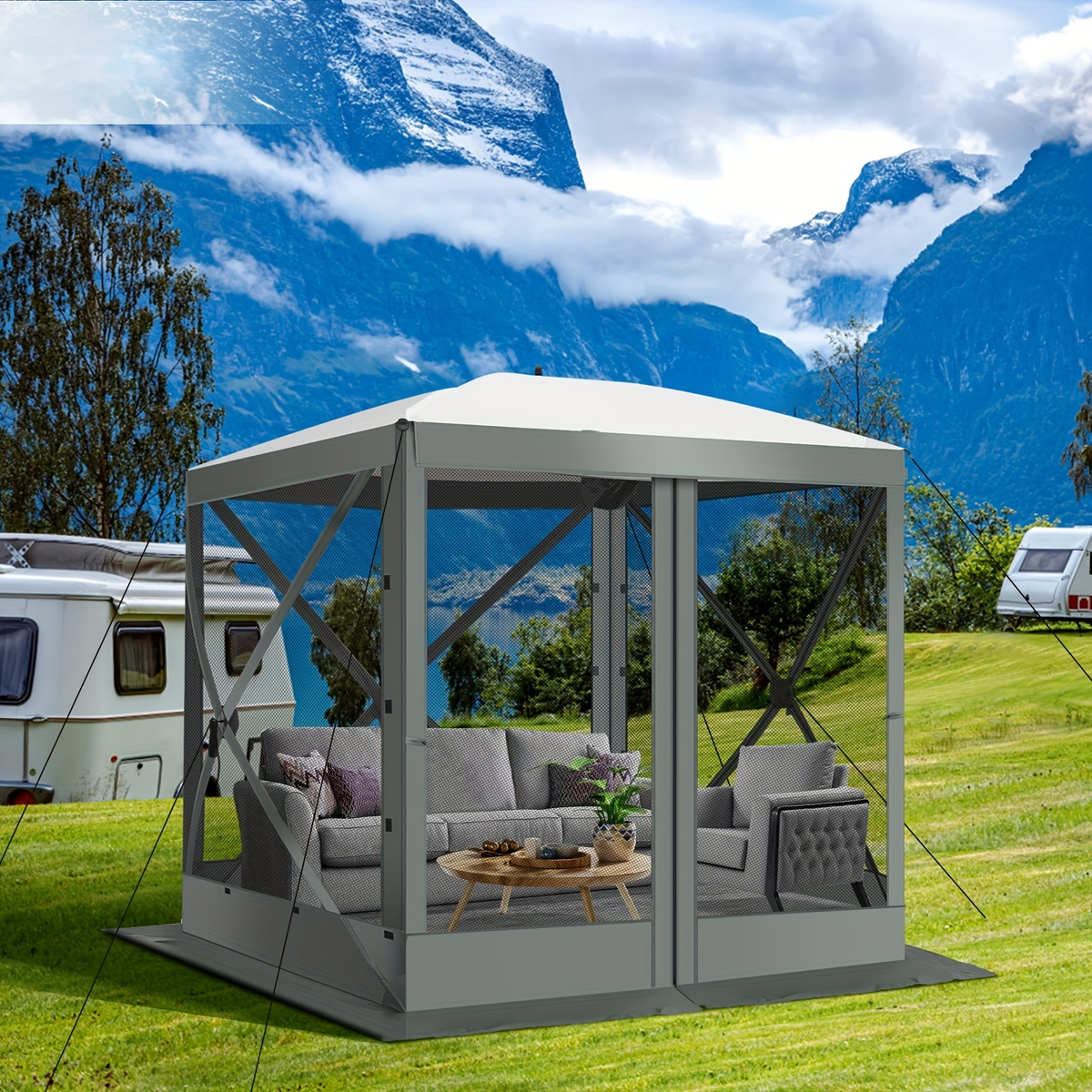 Pop Up Gazebo 8x8ft Mesh Screen Tent Portable Camping Garden Picnic for Garden, Patio and Yard Use — image 7