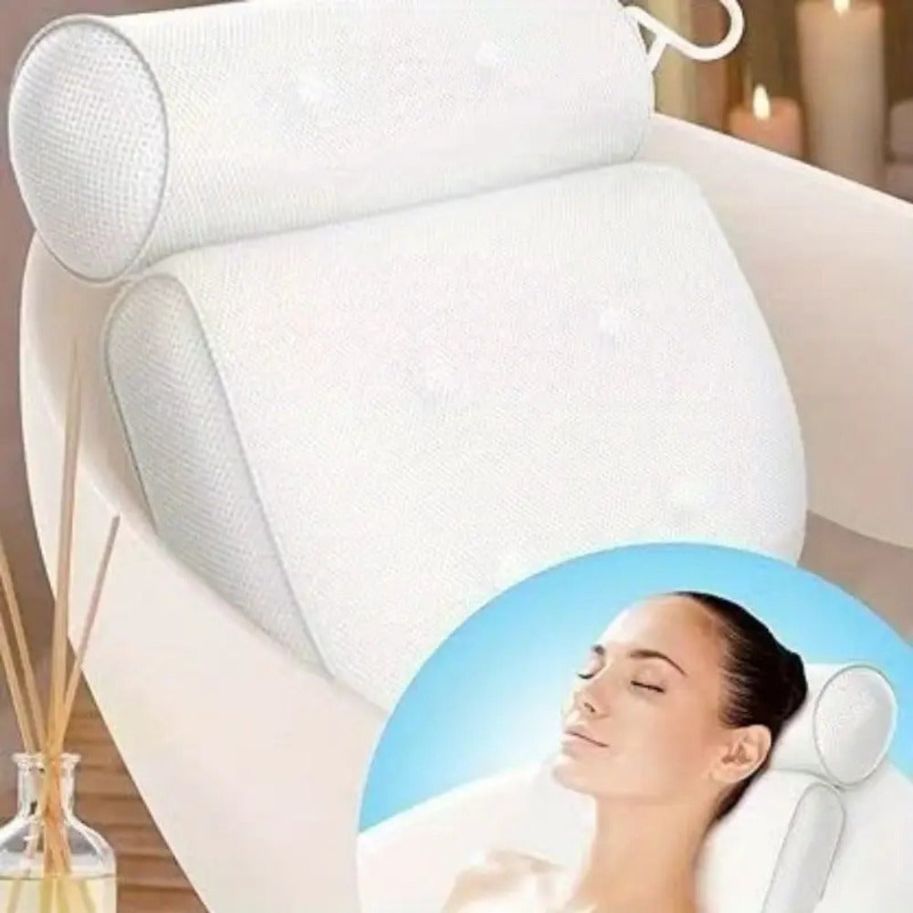 Two-Piece Bathtub Neck and Back Cushion with Six Suction Cups, Hanging Hook and White Mesh Cover — image 9