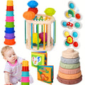 Sensory Stacking Toy Set 3-in-1 for Toddlers & Babies, Hand-Eye Coordination & Fine Motor Skills Activity Kit with Cloth Book