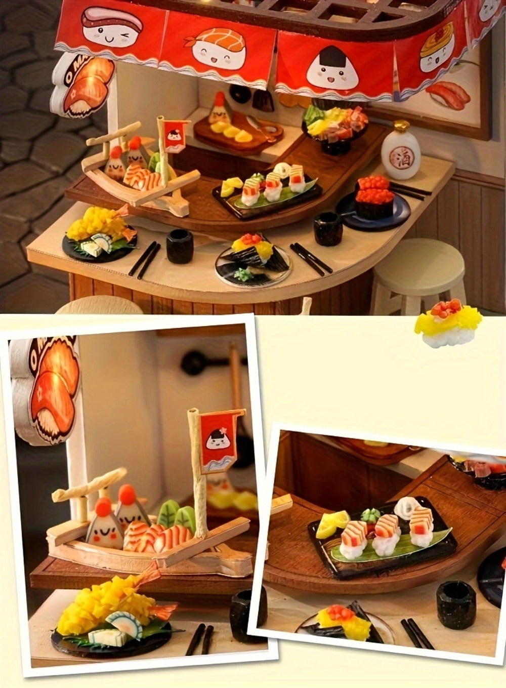 DIY Wooden Tiny House Kit with Dust Cover, Handmade Miniature Dollhouse Puzzle, 3 Themes Afternoon Tea Rotating Food House Mo