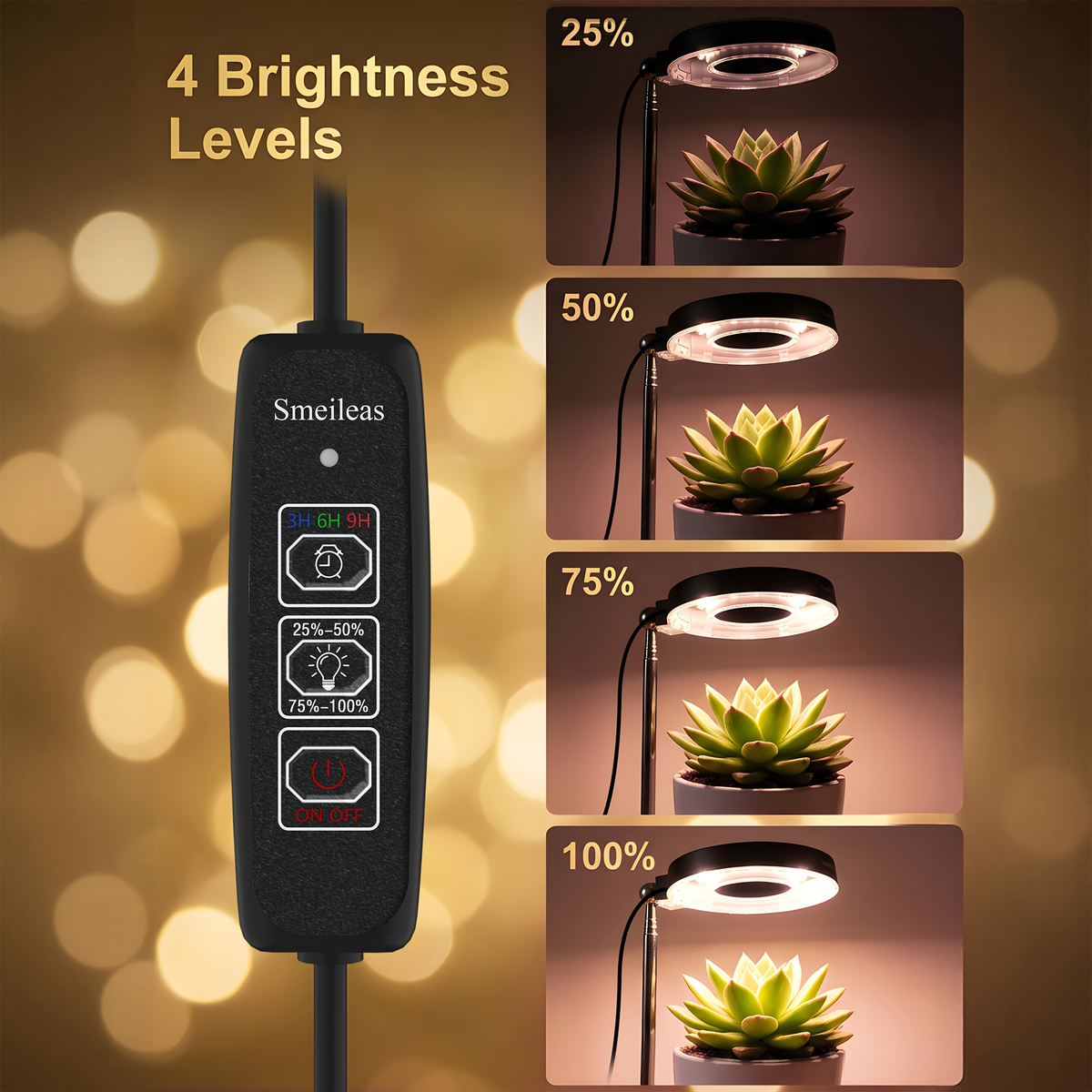 Four-Piece Tabletop Ring LED Plant Lamp Set with USB 3/6/9H Timer, Adjustable Poles and Bases — image 7