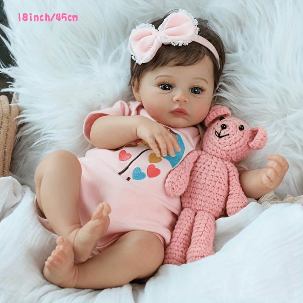 Reborn Doll, Soft-Body Sleeping Figure with Hand-Painted Details, Purple Bows and Floral Outfit — image 3