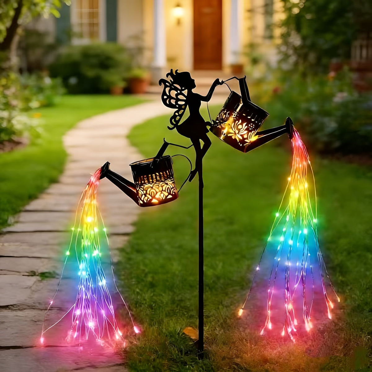 Solar Garden Lights Fairy Waterfall Statue with Multicolor String Lights and Ground-Stake Installation — image 1