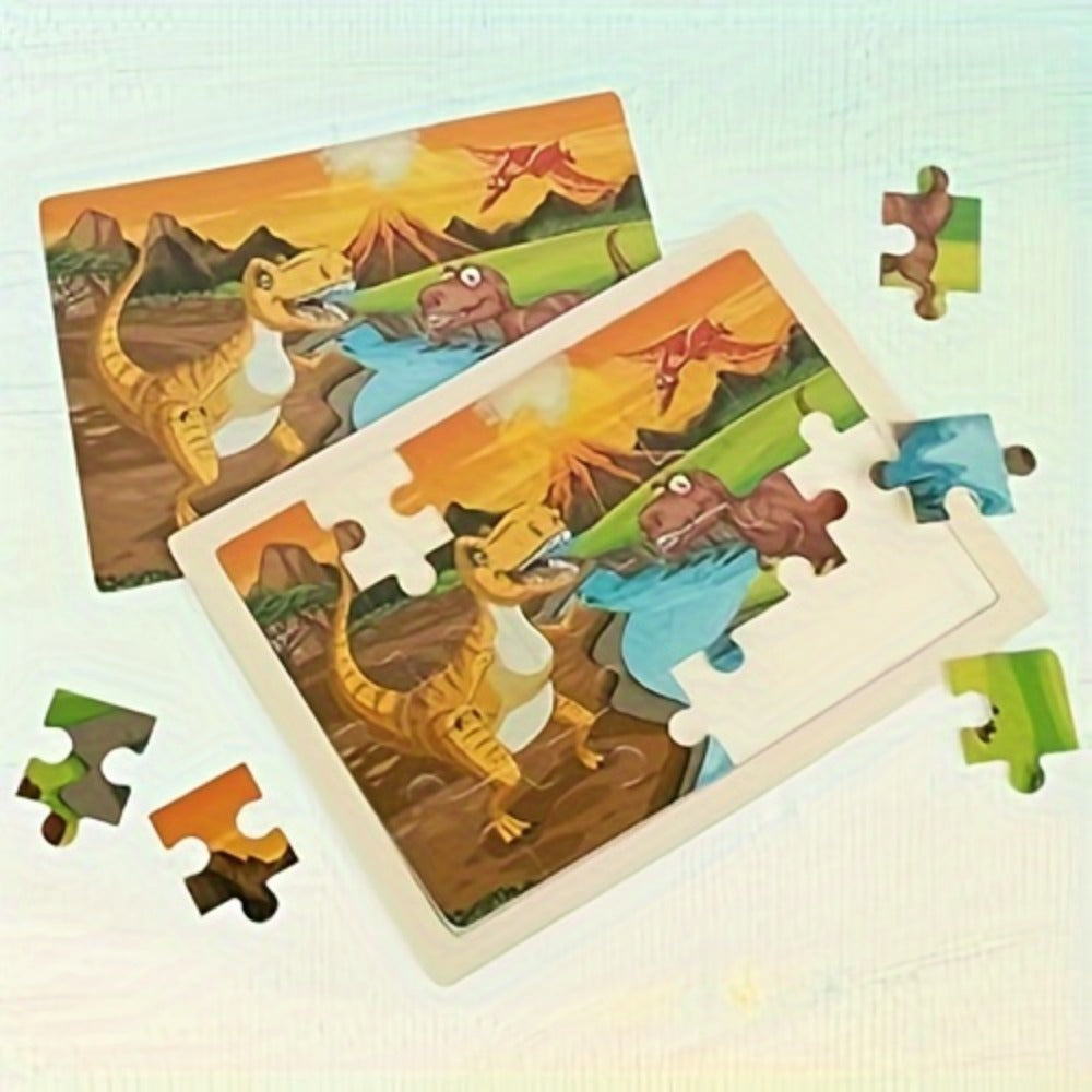 Dinosaur Puzzle Set for Kids Ages 3-8 Wooden 4-in-1 Jigsaw with 24 Pieces Each, Colorful Preschool Educational Toy for Boys &