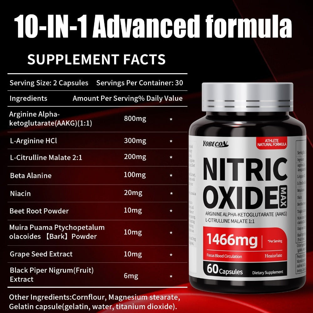 Nitric Oxide Supplement for Men, 800mg AAKG L-Arginine L-Citrulline Beetroot Capsules, Natural Energy & Focus Formula — image