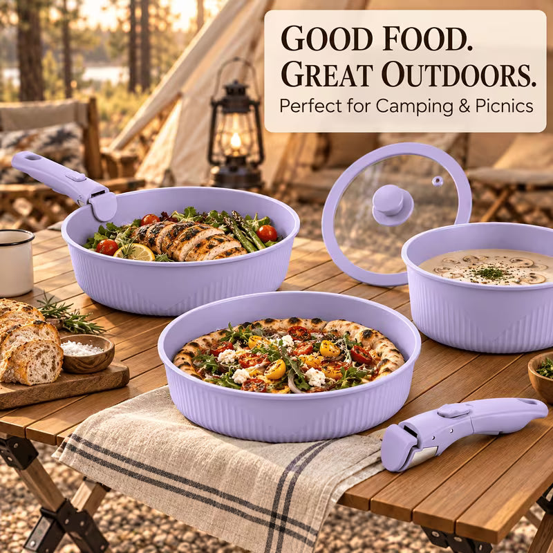 24-Piece Nonstick Cookware Set with Detachable Handles