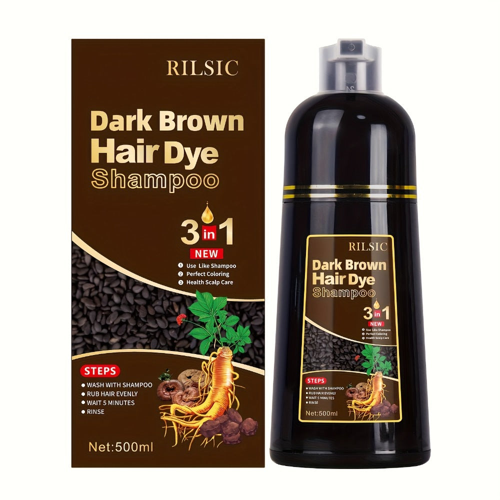 Hair Color Shampoo, RILSIC 3-in-1 500ml Pump Bottle with Black, Brown, Chestnut and Dark Brown Options — image 9