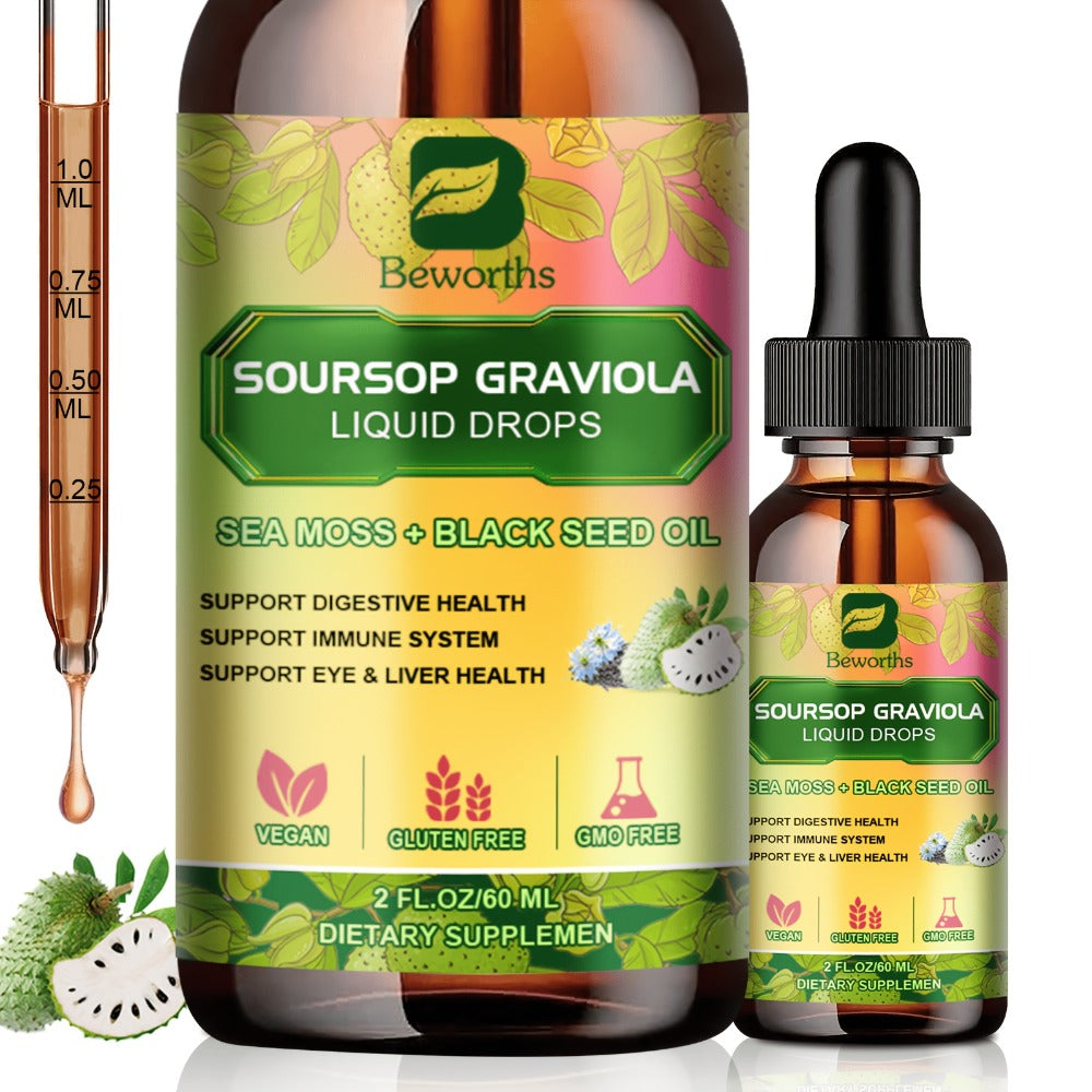 [8-IN-1 Soursop Drops] 1/3 Bottles 8-IN-1 Soursop Liquid Drops, Graviola Leaf & Fruit Complex Supplement With Sea Moss — imag