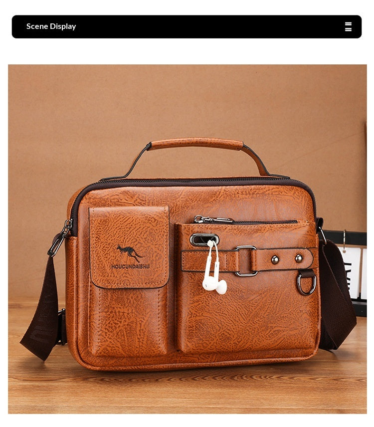 Men's Large Capacity PU Shoulder Bag Retro Business Style